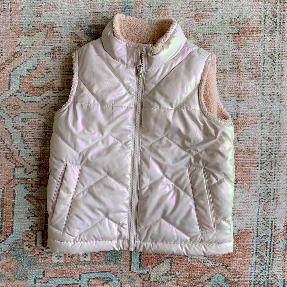 Pink Metallic Girls Puffer Vest